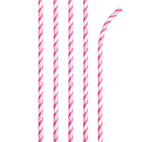 Bulk 144 pc Candy Pink and White Striped Flex Paper Straws  - Solid Color Party Tableware by Creative Converting