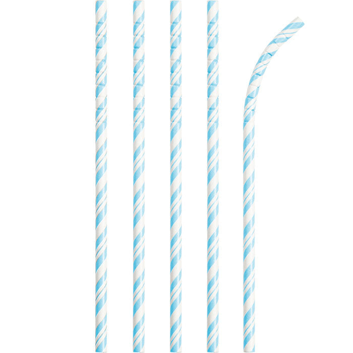 Bulk 144 pc Pastel Blue and White Striped Flex Paper Straws  - Solid Color Party Tableware by Creative Converting