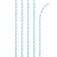 Bulk 144 pc Pastel Blue and White Striped Flex Paper Straws  - Solid Color Party Tableware by Creative Converting