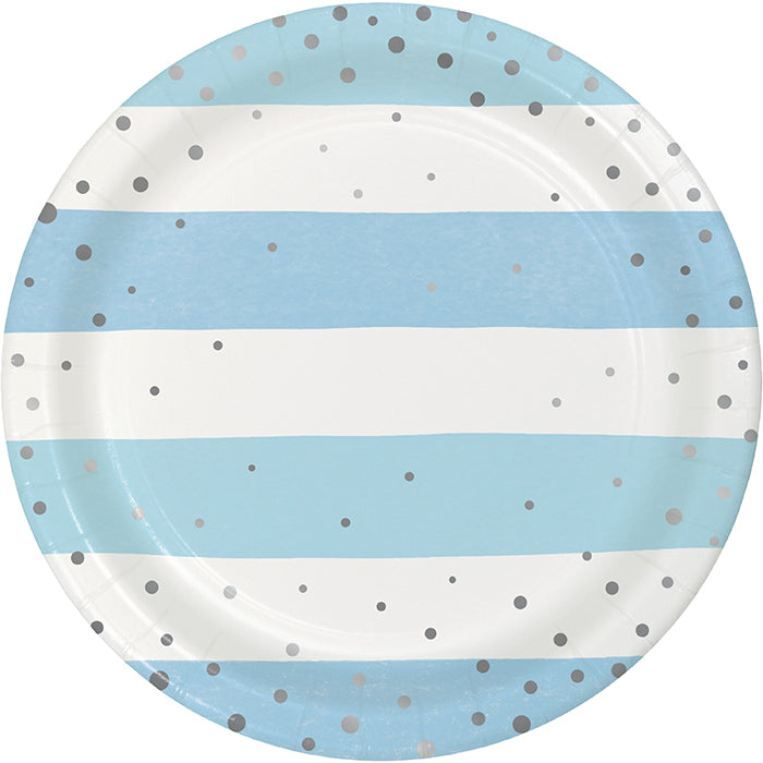 96 pc Bulk Blue and Silver Celebration Dessert Plates - Birthday Party Supplies by Creative Converting