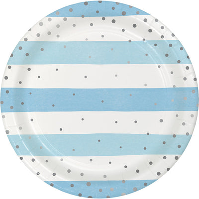 96 pc Bulk Blue and Silver Celebration Dinner Plates - Birthday Party Supplies by Creative Converting