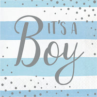 192 pc Bulk Blue and Silver Celebration It's a Boy Luncheon Napkins - Birthday Party Supplies by Creative Converting