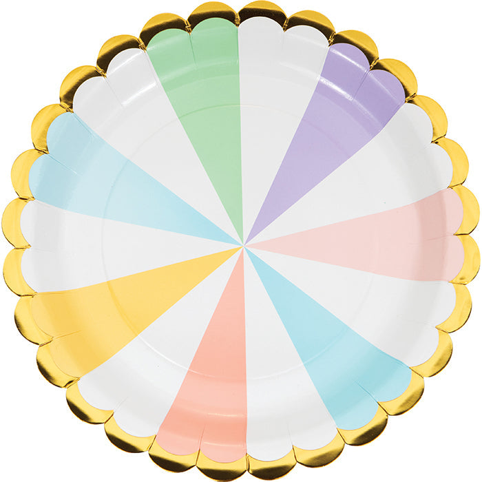 96 pc Bulk Pastel Celebrations Scalloped Dinner Plates - Party Themes by Creative Converting