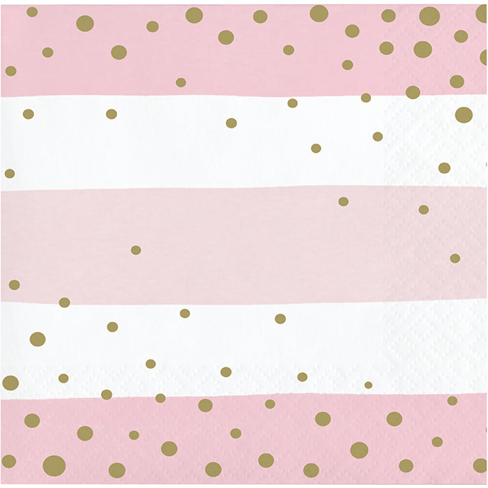 192 pc Bulk Pink and Gold Celebration Beverage Napkins - Birthday Party Supplies by Creative Converting
