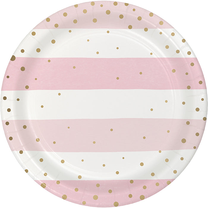 96 pc Bulk Pink and Gold Celebration Dessert Plates - Birthday Party Supplies by Creative Converting