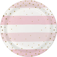 96 pc Bulk Pink and Gold Celebration Dessert Plates - Birthday Party Supplies by Creative Converting