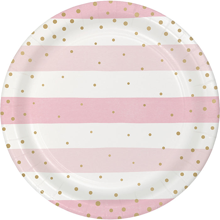 96 pc Bulk Pink and Gold Celebration Dinner Plates - Birthday Party Supplies by Creative Converting