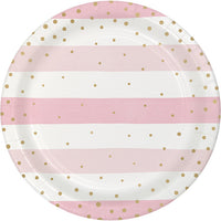 96 pc Bulk Pink and Gold Celebration Dinner Plates - Birthday Party Supplies by Creative Converting