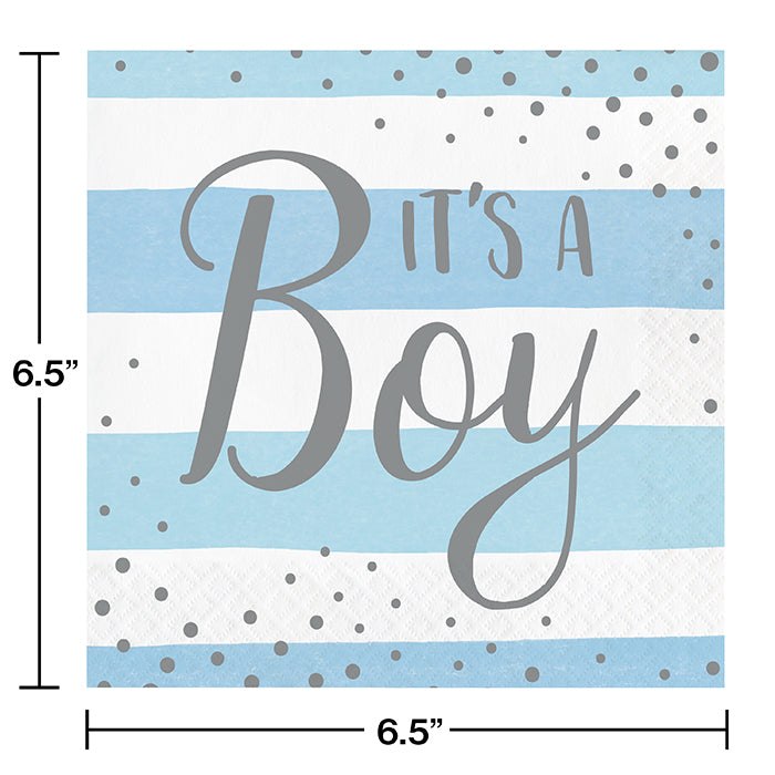 192ct Bulk Blue and Silver Celebration It's a Boy Luncheon Napkins