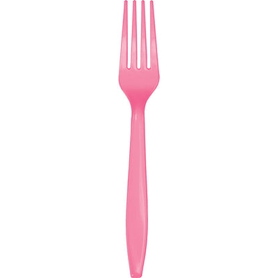 Bulk 288 pc Candy Pink Plastic Forks  - Solid Color Party Tableware by Creative Converting