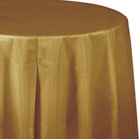 Bulk 12 pc Glittering Gold Round Plastic 82 inch Table Covers - Solid Color Party Tableware by Creative Converting