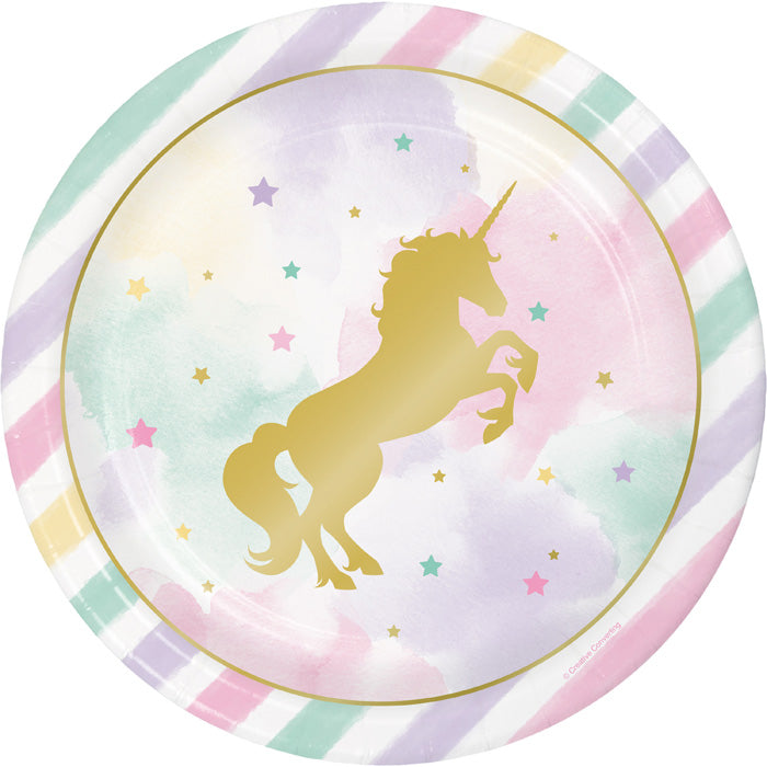 96 pc Bulk Sparkle Unicorn Dinner Plates - Birthday Party Supplies by Creative Converting