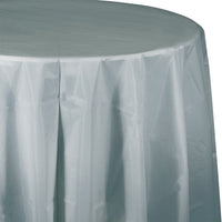 Bulk 12 pc Shimmering Silver Round Plastic 82 inch Table Covers - Solid Color Party Tableware by Creative Converting