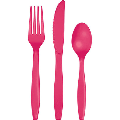 Bulk 288 pc Hot Magenta Assorted Plastic Cutlery  - Solid Color Party Tableware by Creative Converting
