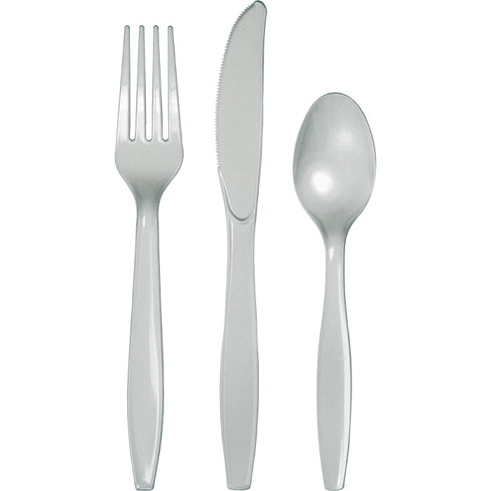 Bulk 288 pc Shimmering Silver Assorted Plastic Cutlery  - Solid Color Party Tableware by Creative Converting