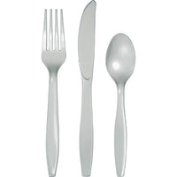 Bulk 288 pc Shimmering Silver Assorted Plastic Cutlery  - Solid Color Party Tableware by Creative Converting