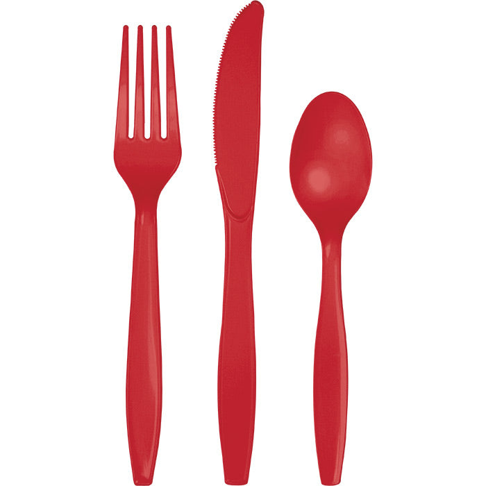 Bulk 288 pc Classic Red Assorted Plastic Cutlery  - Solid Color Party Tableware by Creative Converting