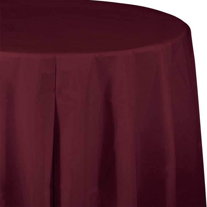 Bulk 12 pc Burgundy Round Plastic 82 inch Table Covers - Solid Color Party Tableware by Creative Converting