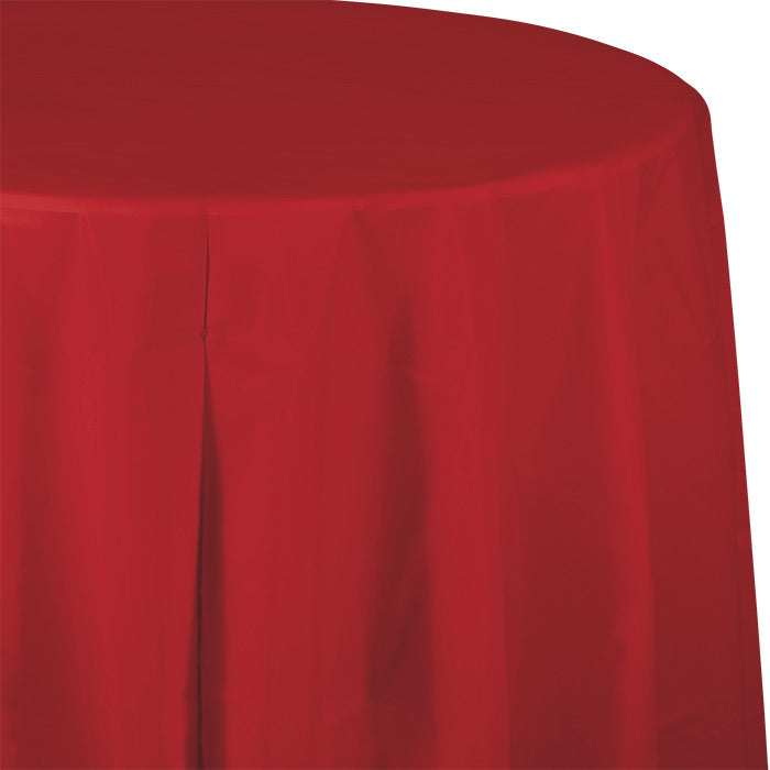 Bulk 12 pc Classic Red Round Plastic 82 inch Table Covers - Solid Color Party Tableware by Creative Converting