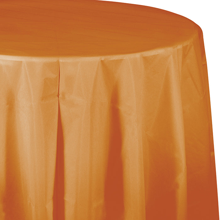 Bulk 12 pc Pumpkin Spice Orange Round Plastic 82 inch Table Covers - Solid Color Party Tableware by Creative Converting