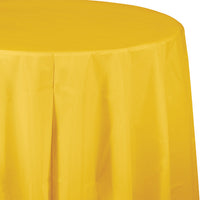 Bulk 12 pc School Bus Yellow Round Plastic 82 inch Table Covers - Solid Color Party Tableware by Creative Converting