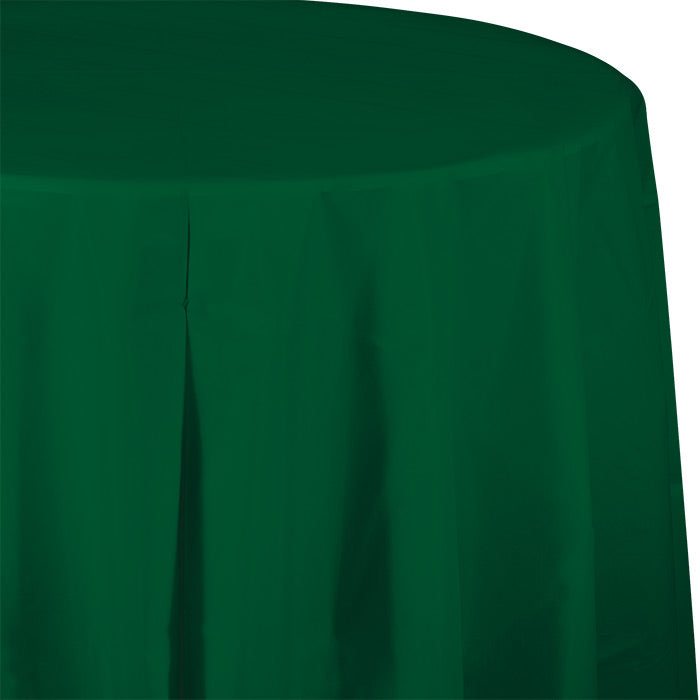 Bulk 12 pc Hunter Green Round Plastic 82 inch Table Covers - Solid Color Party Tableware by Creative Converting