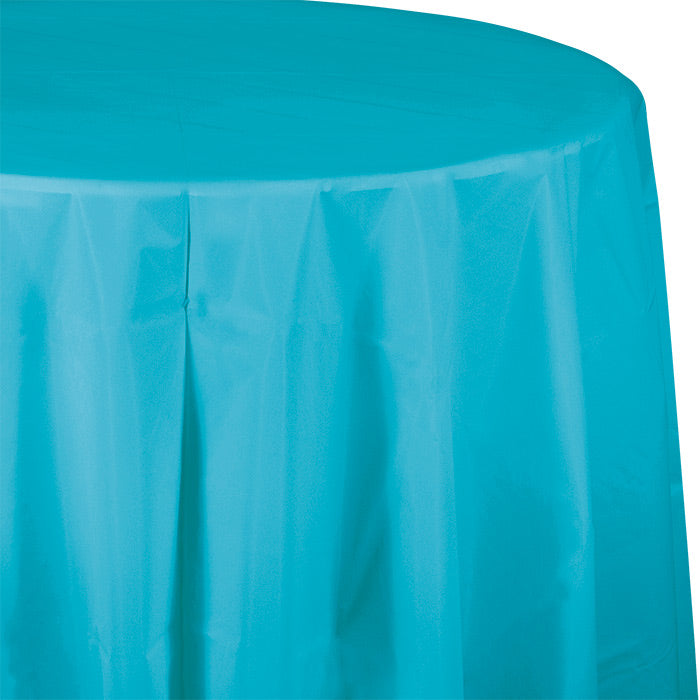 Bulk 12 pc Bermuda Blue Round 82 inch Plastic Table Covers - Solid Color Party Tableware by Creative Converting