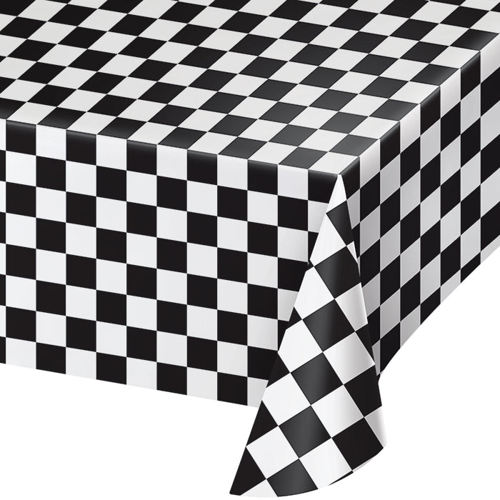 12 pc Bulk Black Check Plastic Table Covers - Sports Party Supplies by Creative Converting