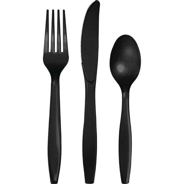 Bulk 288 pc Black Velvet Assorted Plastic Cutlery  - Solid Color Party Tableware by Creative Converting