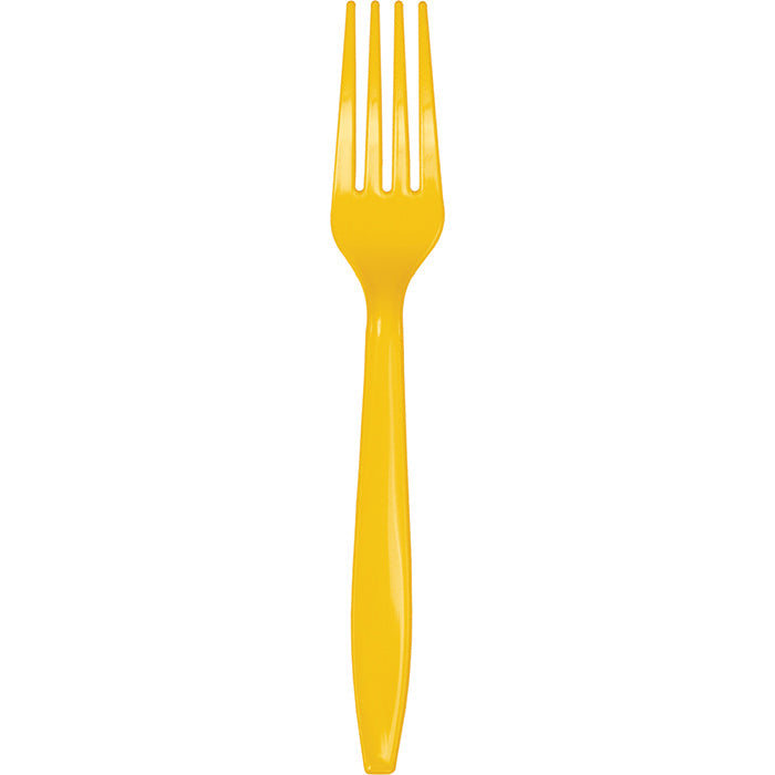 Bulk 288 pc School Bus Yellow Plastic Forks  - Solid Color Party Tableware by Creative Converting
