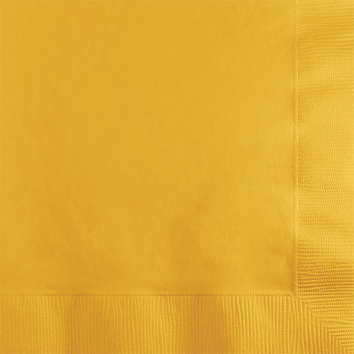 Bulk 600 pc School Bus Yellow 2 ply Beverage Napkins  - Solid Color Party Tableware by Creative Converting