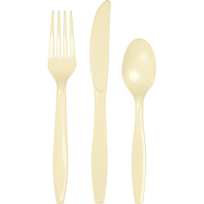 Bulk 288 pc Ivory Assorted Plastic Cutlery  - Solid Color Party Tableware by Creative Converting