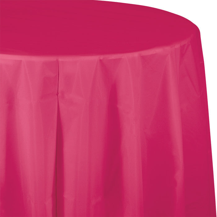 Bulk 12 pc Hot Magenta Round Plastic 82 inch Table Covers - Solid Color Party Tableware by Creative Converting