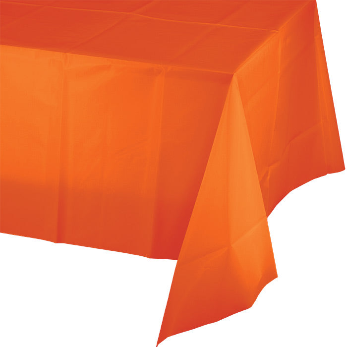 Bulk 12 pc Sunkissed Orange Plastic Table Covers 54 inch x 108 inch - Solid Color Party Tableware by Creative Converting
