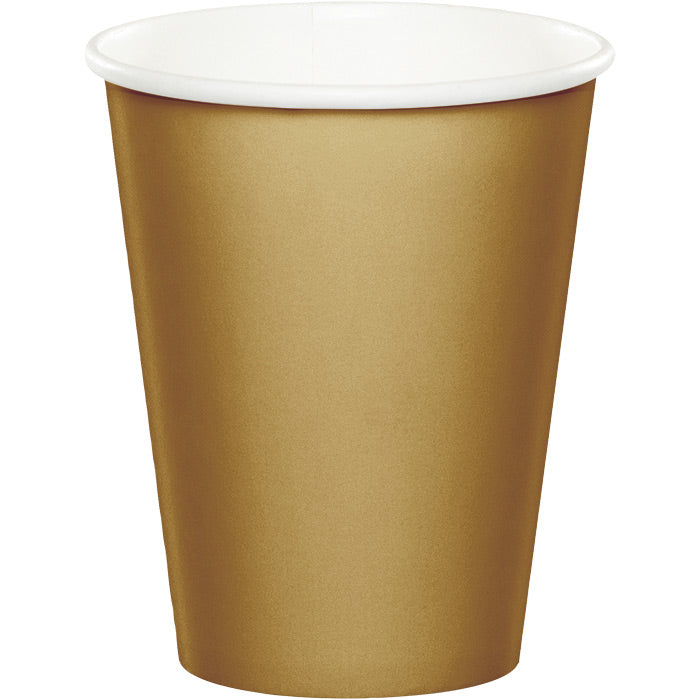 Bulk 240 pc Glittering Gold 9 oz Hot & Cold Cups - Solid Color Party Tableware by Creative Converting