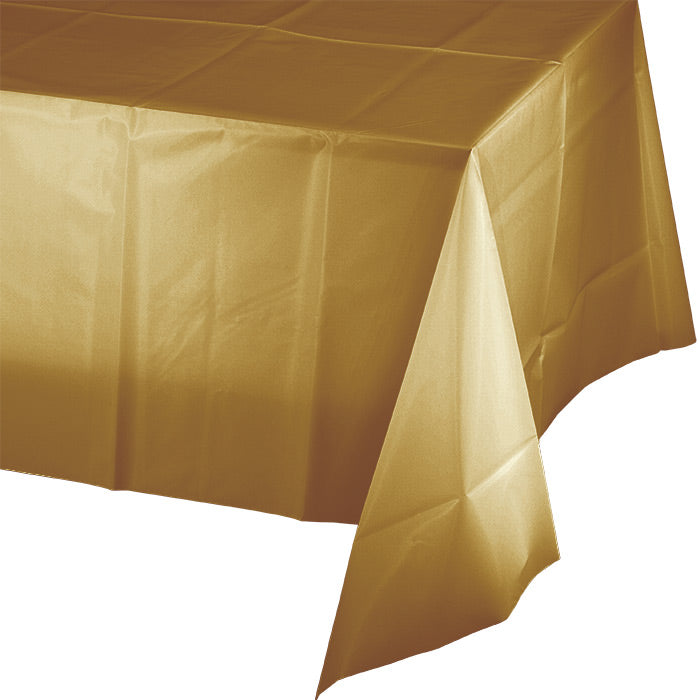 Bulk 12 pc Glittering Gold Plastic Table Covers 54 inch x 108 inch - Solid Color Party Tableware by Creative Converting