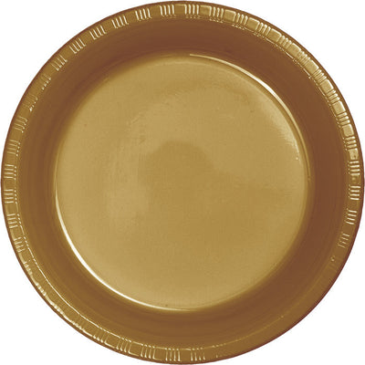 Bulk 240 pc Glittering Gold 6.75 inch Plastic Dessert Plates - Solid Color Party Tableware by Creative Converting
