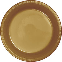 Bulk 240 pc Glittering Gold Plastic Banquet Plates 10.25 inch - Solid Color Party Tableware by Creative Converting