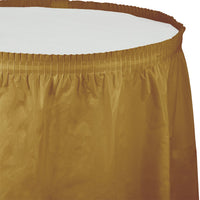 Bulk 6 pc Glittering Gold Plastic Tableskirt 29 inch x 14 ft - Solid Color Party Tableware by Creative Converting
