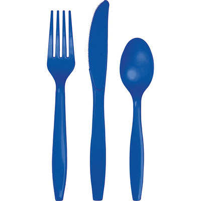 Bulk 216 pc Cobalt Blue Value Friendly Assorted Plastic Cutlery  - Solid Color Party Tableware by Creative Converting