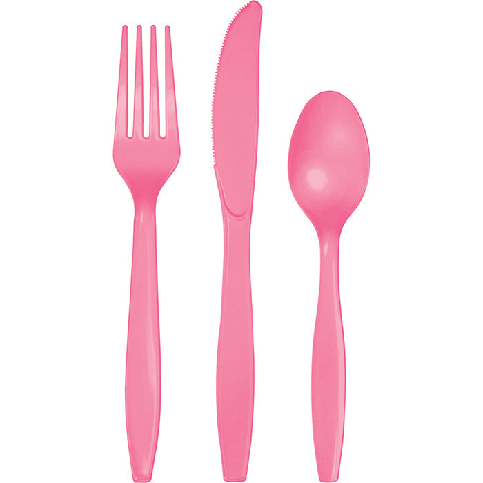 Bulk 216 pc Candy Pink Value Friendly Assorted Plastic Cutlery  - Solid Color Party Tableware by Creative Converting