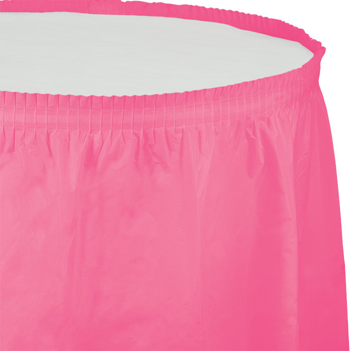 Bulk 6 pc Candy Pink Plastic Tableskirt 29 inch x 14 ft - Solid Color Party Tableware by Creative Converting