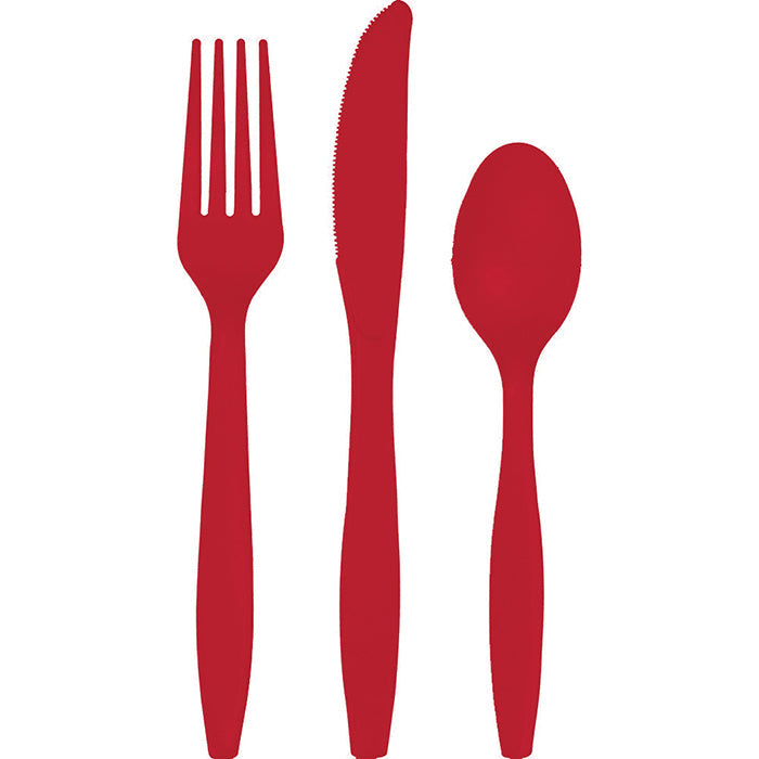 Bulk 216 pc Classic Red Value Friendly Assorted Plastic Cutlery  - Solid Color Party Tableware by Creative Converting