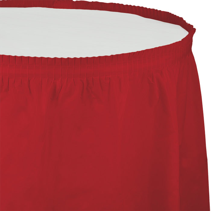 Bulk 6 pc Classic Red Plastic Tableskirt 29 inch x 14 ft - Solid Color Party Tableware by Creative Converting