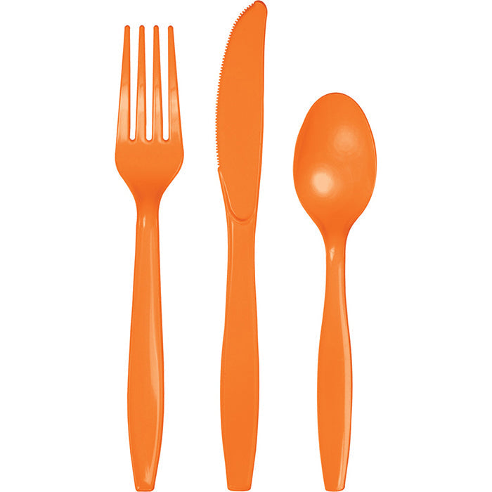Bulk 216 pc Sunkissed Orange Value Friendly Assorted Plastic Cutlery  - Solid Color Party Tableware by Creative Converting