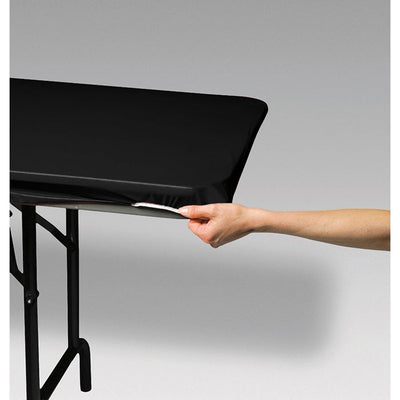 Bulk 12 pc Black Stay Put Table Cover 30" x 96" - Solid Color Party Tableware by Creative Converting