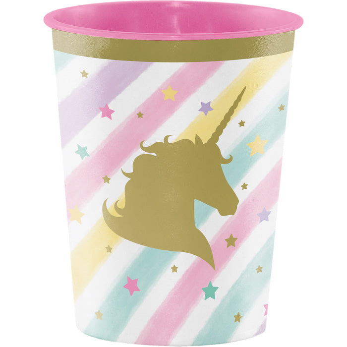 12 pc Bulk Sparkle Unicorn 16 oz Plastic Keepsake Cups - Birthday Party Supplies by Creative Converting