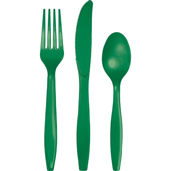 Bulk 288 pc Emerald Green Assorted Plastic Cutlery  - Solid Color Party Tableware by Creative Converting