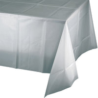 Bulk 12 pc Shimmering Silver Plastic Table Covers 54 inch x 108 inch - Solid Color Party Tableware by Creative Converting
