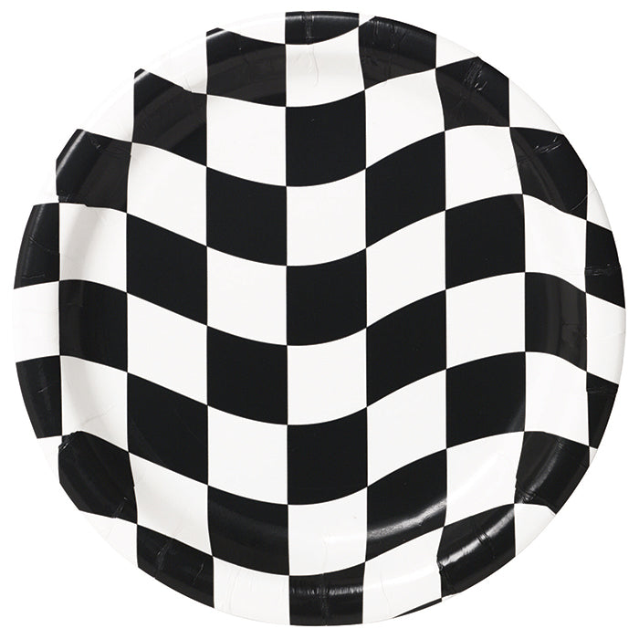 96 pc Bulk Black and White Check Dessert Plates - Sports Party Supplies by Creative Converting